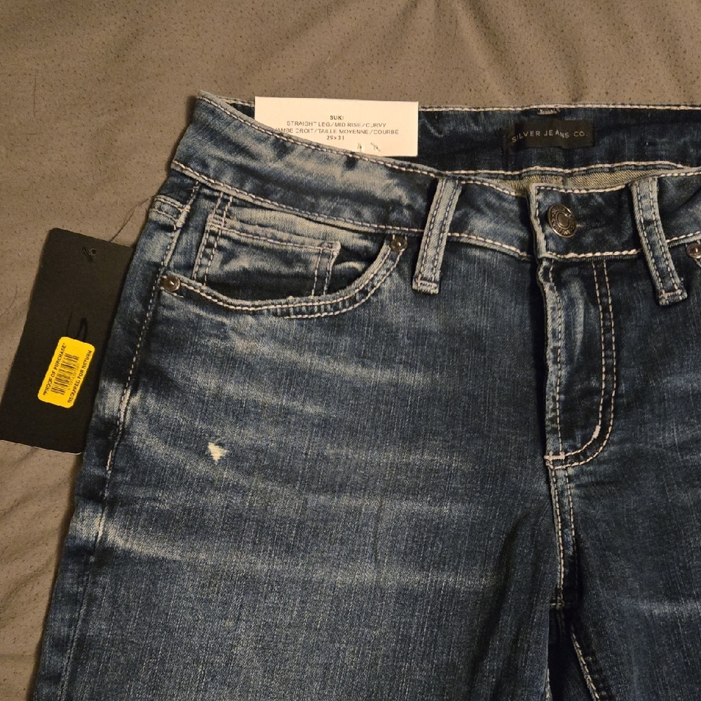 Silver Jeans Women's Straight Leg/Mid Rise Jeans - Blue